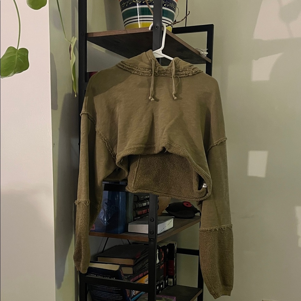 We The Free Olive Green Cropped Hoodie Sweater